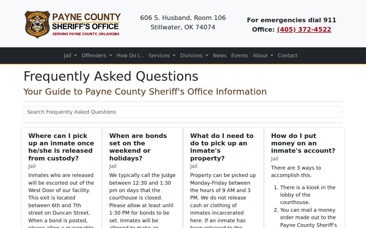 Payne County same-day release mechanics and west-door information