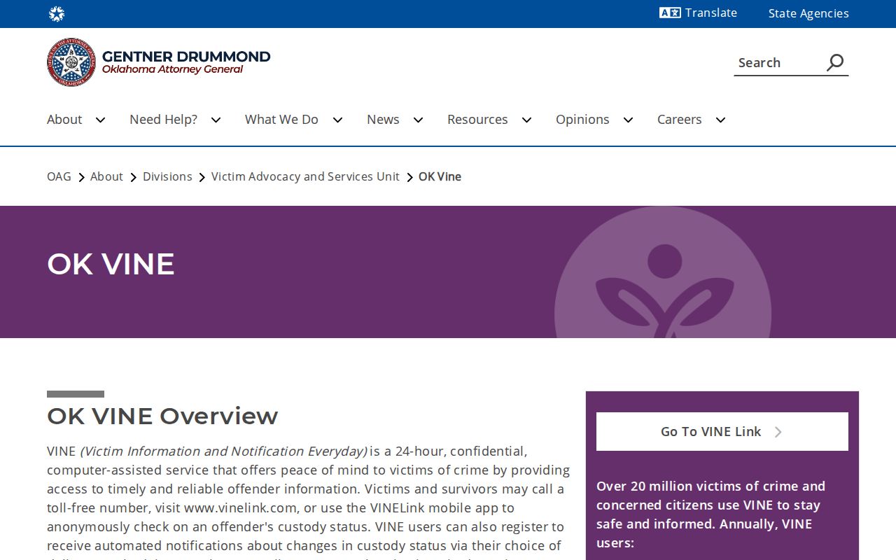 Oklahoma VINE guidance for Payne County 72 hour release checks
