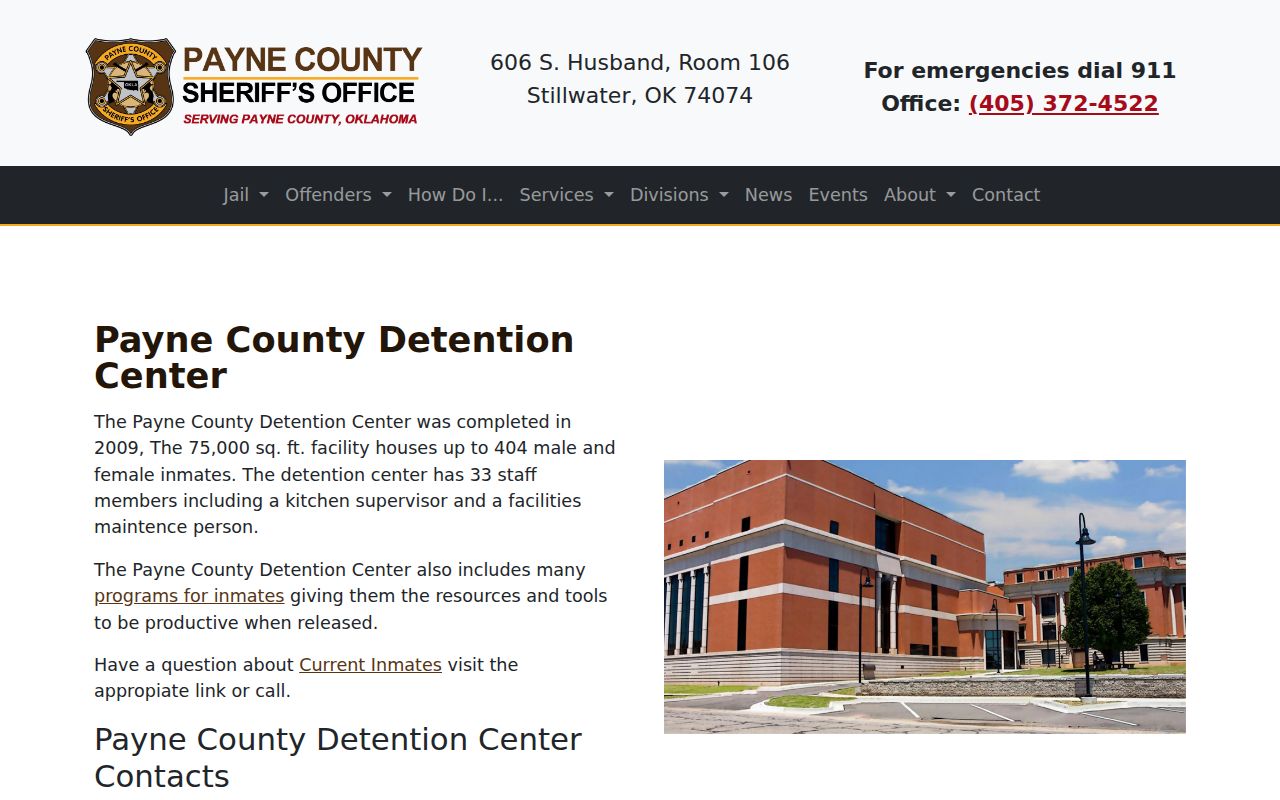 Payne County Detention Center release records facility page