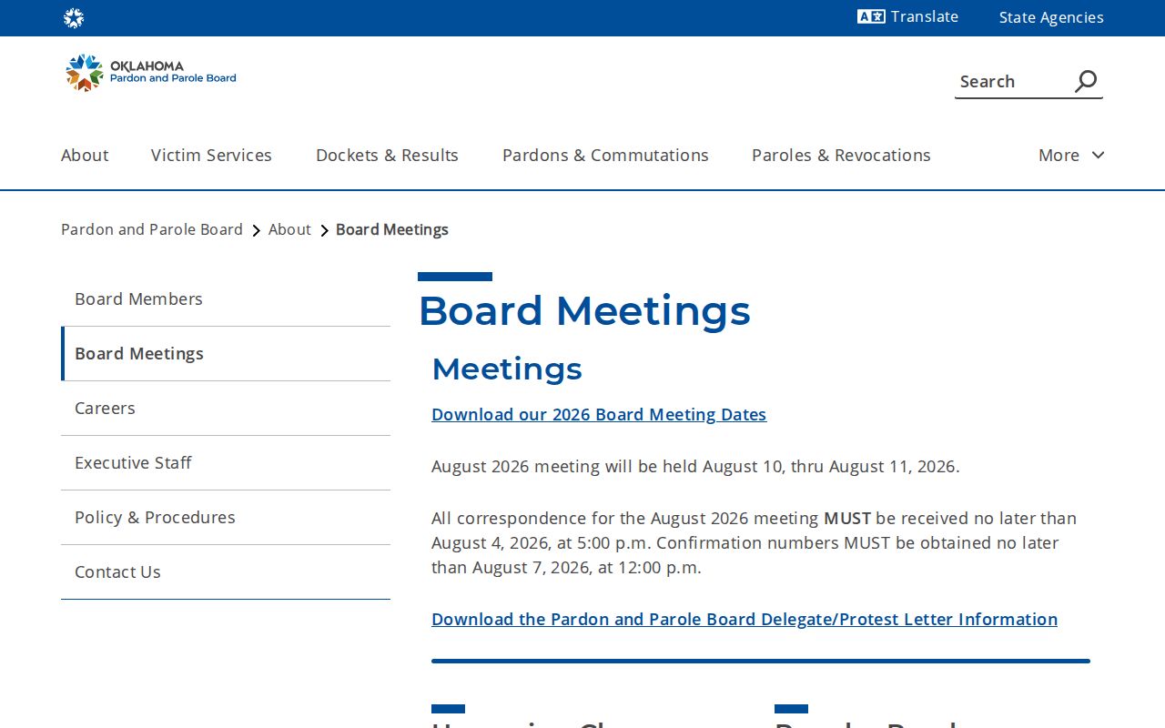 Payne County parole and probation board meeting calendar